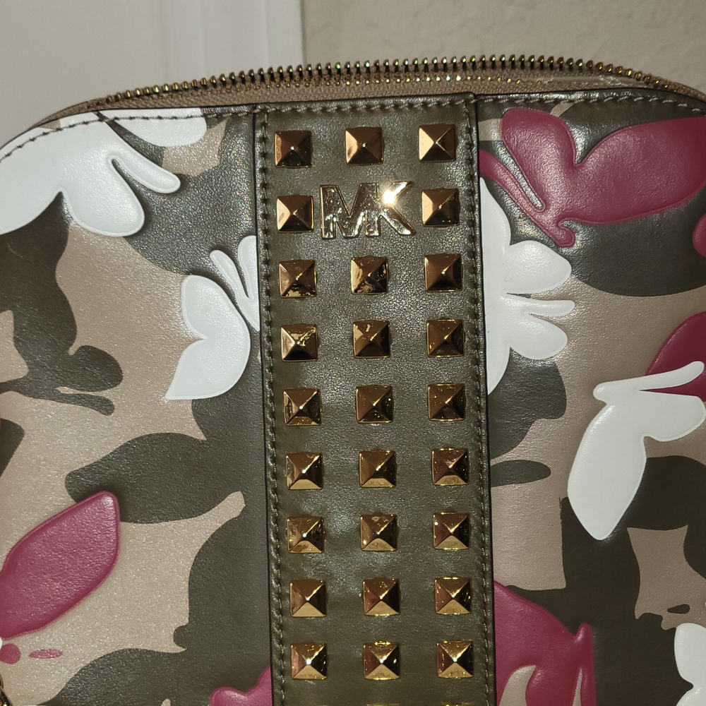 Michael Kors Gold Studded Floral Handbag all leather & gold Chain Strap.